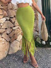 SXY Fringe Trim Asymmetrical Hem Skirt